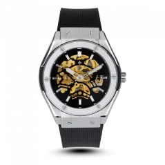 Men's silver Ralph Christian watch with a rubber band Prague Skeleton - Silver Automatic 44MM