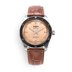 Montre Vulcain pour homme de couleur argent avec bracelet en cuir Skindiver Nautique - Brown - BROWN CALF SKIN LEATHER ALLIGATOR-PRINTED 44,5MM Automatic
