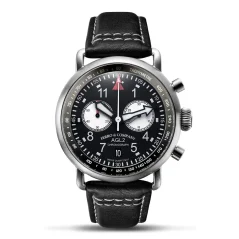 Srebrny zegarek męski Ferro & Company ze skórzanym paskiem AGL 2 Chronograph Black 42MM