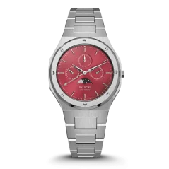 Herrenuhr aus Silber Valuchi Watches mit Stahlband Lunar Calendar - Silver Red 40MM