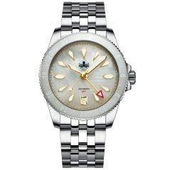 Men's silver Phoibos watch with steel strap Voyager GMT 100M PY058E Automatic 39MM