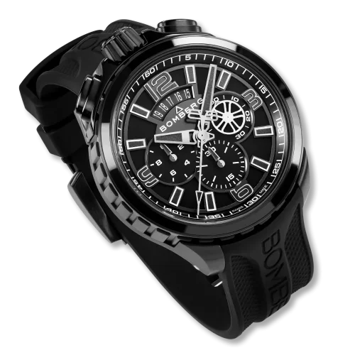 Men's black Bomberg Watch with rubber strap DEEP BLACK 45MM