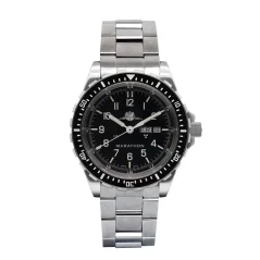 Men's silver Marathon watch with steel strap Official IDF Yamam Jumbo Day/Date Automatic 46MM