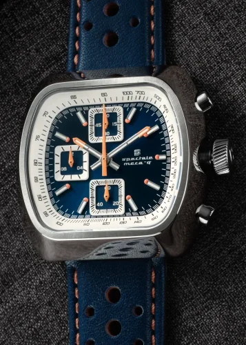 Męski srebrny zegarek Straton Watches ze skórzanym paskiem Speciale Blue 42MM