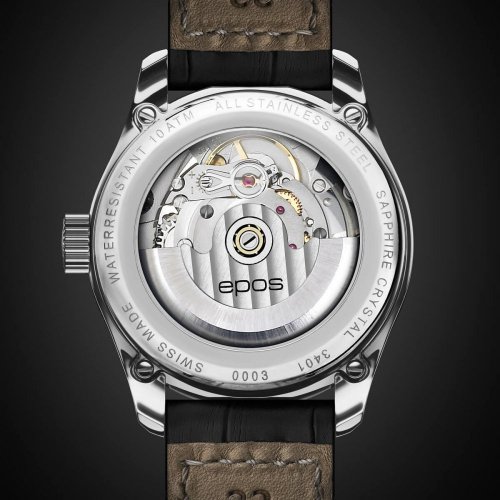 Ανδρικό ρολόι Epos ασημί με δερμάτινο λουράκι Passion 3401.132.20.15.25 43 MM Automatic