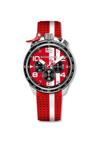 Silberne Herrenuhr Bomberg Watches mit Gummiband RACING 4.3 Red 45MM