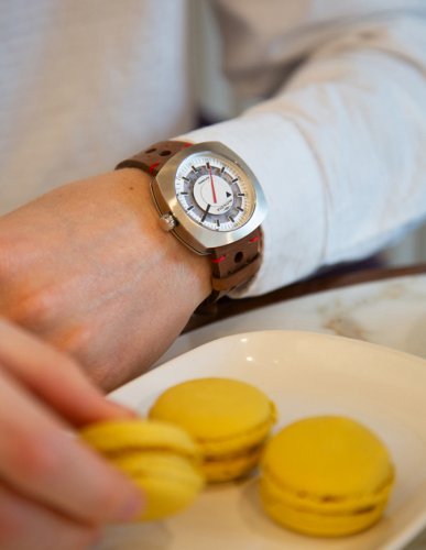 Męski srebrny zegarek Mondia ze skórzanym paskiem Prade - Silver / White 42MM Automatic