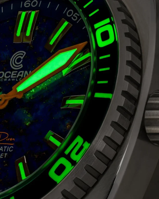 Montre Oceancrawler Watches pour homme en argent avec bracelet en acier Core Diver - Lapis Lazuli Edition 44MM