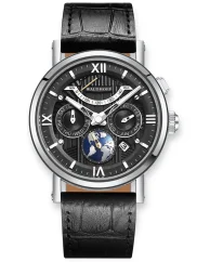 Relógio Waldhoff bracelete de prata com pele para homem Multimatic II Obsidian Black 41MM Automatic