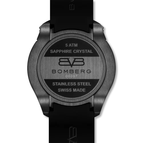 Černé pánské hodinky Bomberg s gumovým páskem DEEP BLACK 45MM