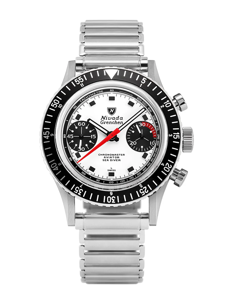 Men's silver Nivada Grenchen watch with steel strap Closed