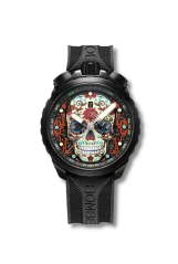 Čierne pánske hodinky Bomberg Watches s gumovým pásikom SUGAR SKULL RED 45MM