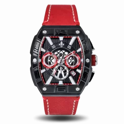Relógio de homem Ralph Christian preta com pulseira de couro The Intrepid Chrono - Red 42,5MM