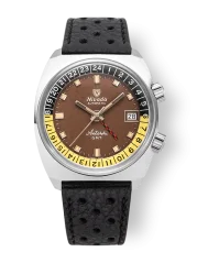 Men's silver Nivada Grenchen watch with leather strap Antarctic GMT - Tropical 32061A10 36MM Automatic