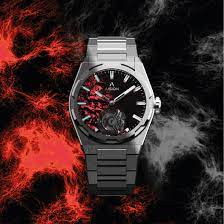 Zwart herenhorloge van Aisiondesign Watches met stalen riem Tourbillon - Lumed Forged Carbon Fiber Dial - Red 41MM