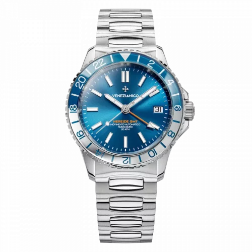 Strieborné pánske hodinky Venezianico s oceľovým pásikom Nereide GMT 3521502C Blue 39MM Automatic