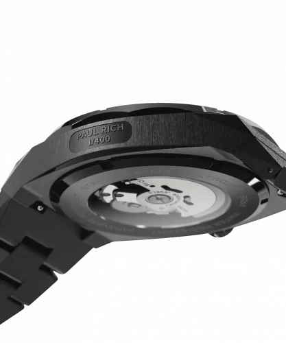 Relógio Paul Rich preto para homem com pulseira de aço Bumblebee Frosted Star Dust - Black 45MM Limited edition