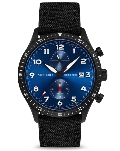 Zwart heren Vincero horloge met stalen band The Altitude Matte Black/Cobalt 43MM