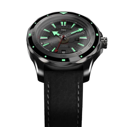 Srebrny zegarek męski Fathers Watches ze skórzanym paskiem Evolution Black 40MM Automatic