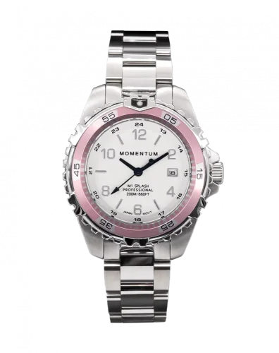 Strieborné pánske hodinky Momentum Watches s ocelovým pásikom Splash White / Pink 38MM