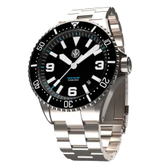 Stříbrné pánské hodinky NTH Watches s ocelovým páskem 2K1 Subs Swiftsure With Date - Black Automatic 43,7MM