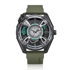 Černé pánské hodinky Mazzucato Watches s gumovým páskem LAX Dual Time Black / Green - 48MM Automatic