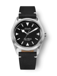 Men's silver Nivada Grenchen watch with leather strap Super Antarctic 32025A15 38MM Automatic