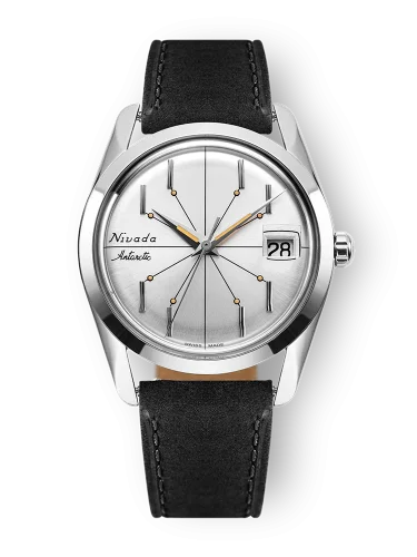Męski srebrny zegarek Nivada Grenchen ze skórzanym paskiem Antarctic Spider 35012M17 35M