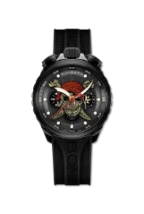 Montre Bomberg Watches pour hommes en noir avec élastique PIRATE SKULL RED 45MM