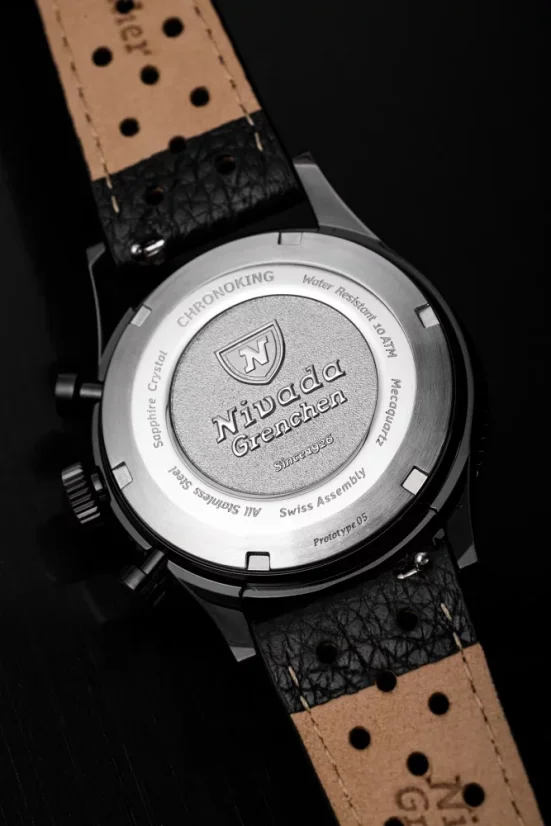 Orologio da uomo Nivada Grenchen nero con cinturino in acciaio Chronoking Mecaquartz Steel Black 87041Q04 38MM