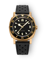 Orologio da uomo Nivada Grenchen in colore oro con cinturino in pelle Pacman Depthmaster Bronze 14123A10 Black Racing Leather 39MM Automatic