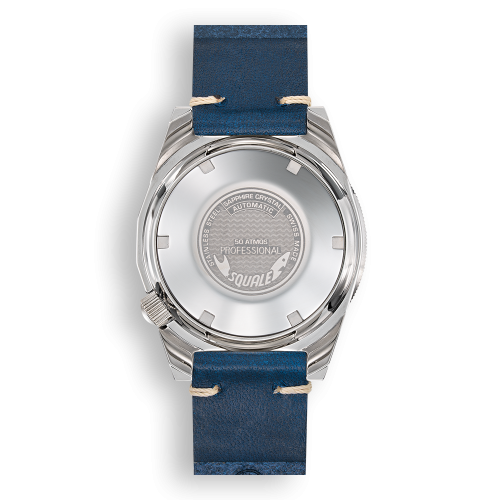 Strieborné pánske hodinky Squale s koženým pásikom 1521 Blue Ray Leather - Silver 42MM Automatic