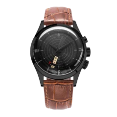 Černé pánské hodinky Vulcain s koženým páskem Nautical Heritage Full Black - Brown Calf Skin Leather Alligator Printed 42MM Automatic