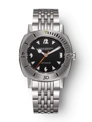 Strieborné pánske hodinky Nivada Grenchen s ocelovým opaskom Pacman Depthmaster 14102A04 39MM Automatic