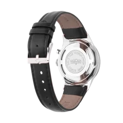 Men's silver Vulcain watch with leather strap Cricket Classique Black Pain Steel Case Back - Eggshell 39MM Automatic