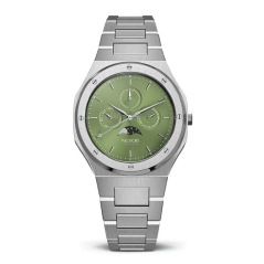 Herrenuhr aus Silber Valuchi Watches mit Stahlband Lunar Calendar - Silver Green 40MM