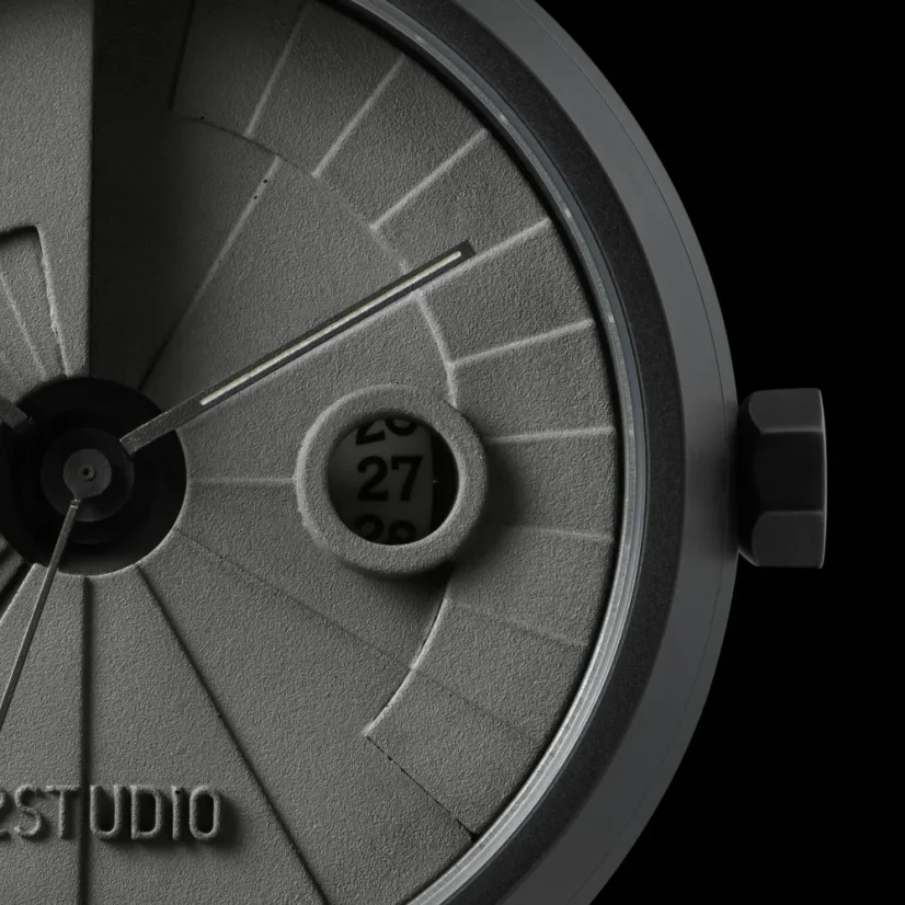 Montre 22Designstudio Watches pour hommes en noir avec élastique 4D Concrete Shadow 44MM