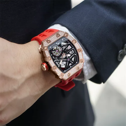 Orologio da uomo in argento Tsar Bomba Watch con un braccialetto di gomma TB8209D - Silver / Red Automatic 43,5MM