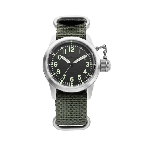 Męski srebrny zegarek Praesidus z nylonowym paskiem A-5 UDT: OG-107 NATO 38MM Automatic
