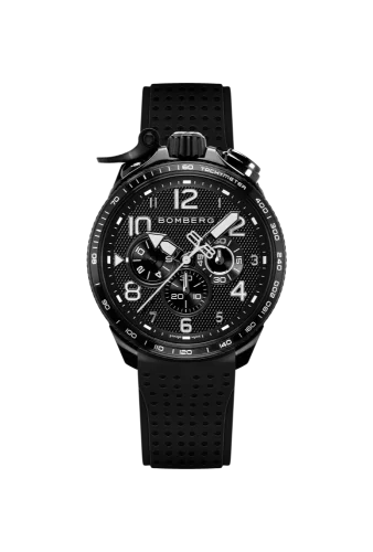Čierne pánske hodinky Bomberg Watches s gumovým pásikom Racing PORTIMAO 45MM