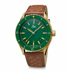 Zlaté pánské hodinky Eza s koženým páskem Sealander Bronze Green - 41MM Automatic
