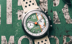 Zilveren herenhorloge van Ferro & Company met leren band Race Master Chronograph GREEN GLF 39MM