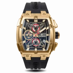 Zlaté pánske hodinky Ralph Christian s gumovým pásikom The Polaris Chrono - Gold / Obsidian Black 42,5MM
