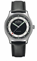 Męski srebrny zegarek Delbana Watches ze skórzanym paskiem Recordmaster Mechanical White / Black 40MM