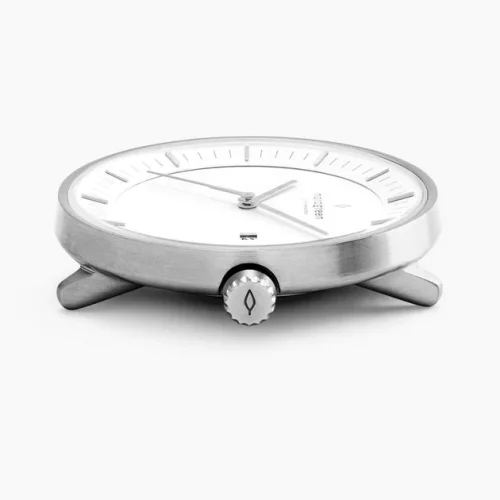 Relógio Nordgreen prata para homens com pulseira de couro Philosopher Brown Leather / Silver 36MM