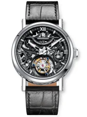 Stříbrné pánské hodinky Waldhoff s koženým páskem Metropolis Obsidian Black 41MM Automatic
