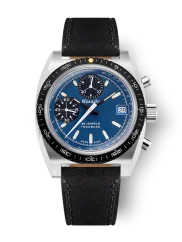 Stříbrné pánské hodinky Nivada Grenchen s koženým páskem CHRONOSPORT Blue 77003A17 38MM Automatic
