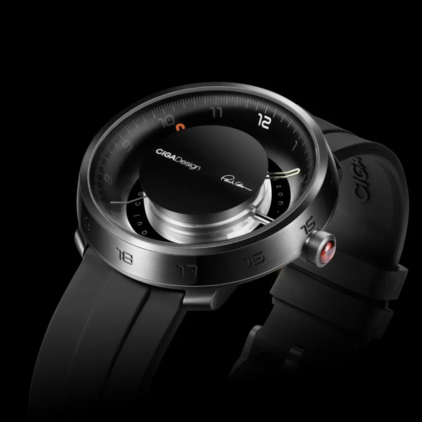 Srebrny zegarek męski CIGA Design z gumowym paskiem Series U Black Hole Steel / Black 46MM Automatic