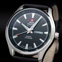 Stříbrné pánské hodinky Swiss Military Hanowa s koženým páskem SM34027.05 44MM