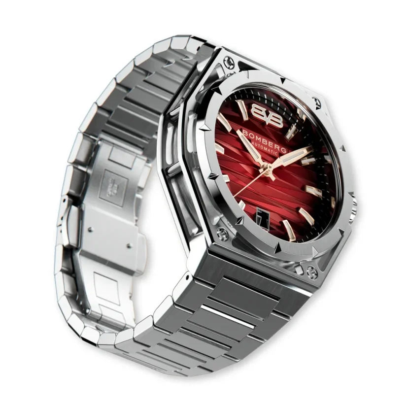 Men's silver Bomberg Watch with steel strap EDGE RED 43MM Automatic